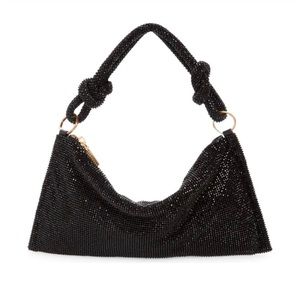 Black Knotted Rhinestone Metal Mesh Sling Evening Bag NWOT
